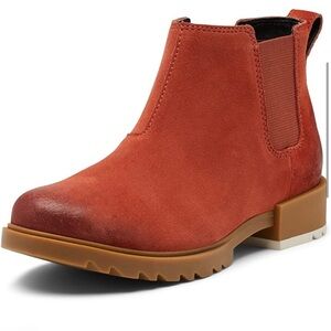 SOREL Women's Emelie II Waterproof Suede Chelsea Boot Warp Red Orange 8.5